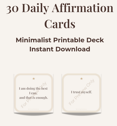 30 Daily Affirmation Cards for Virtual Assistants and Solopreneurs — elegant printable affirmation pack