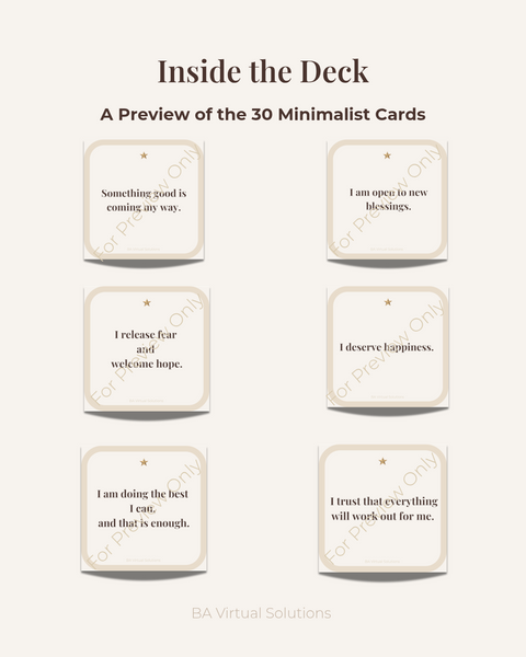 Sample daily affirmation card in the BA Virtual Solutions minimalist style